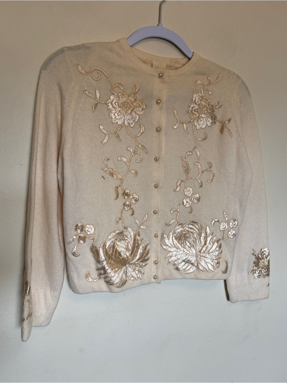 Vtg 50s Helen Bond Carruthers Cashmere Embroidered Floral Cardigan Sweater Sz S - Picture 4 of 14